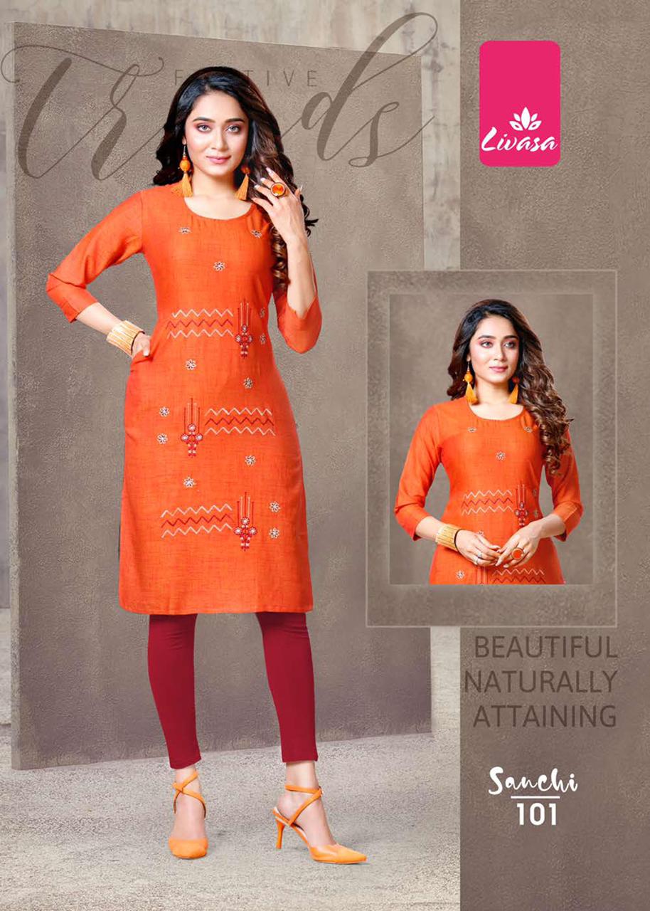 Livasa Sanchi Ethnic Wear Rayon Embroidery Design Fancy Latest Kurti Collection